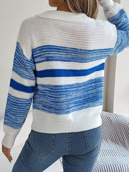 Edna | Suéter Rayas Cuello Camisero Manga Larga
