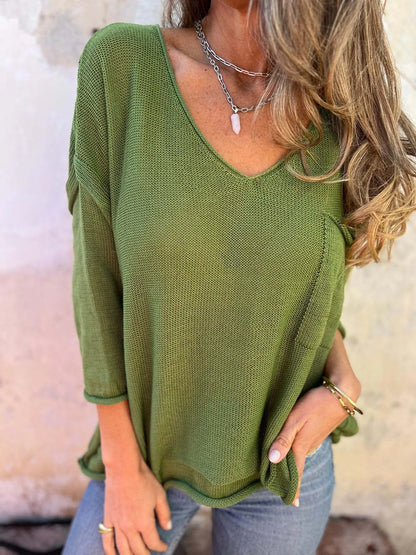 Audrey | Suéter Full Size Casual Escote V Tejido Plus Size