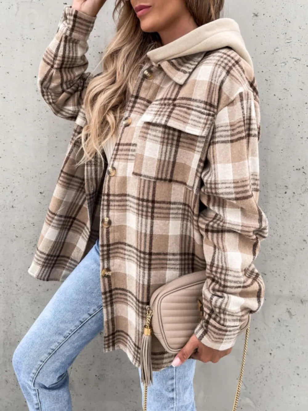 Paulina | Chaqueta Cuadros Clásica - Camello