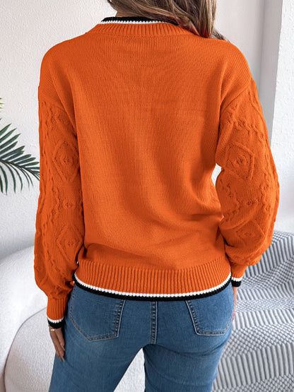 Arlene | Suéter Con Contraste Trim Cuello Redondo Manga Larga