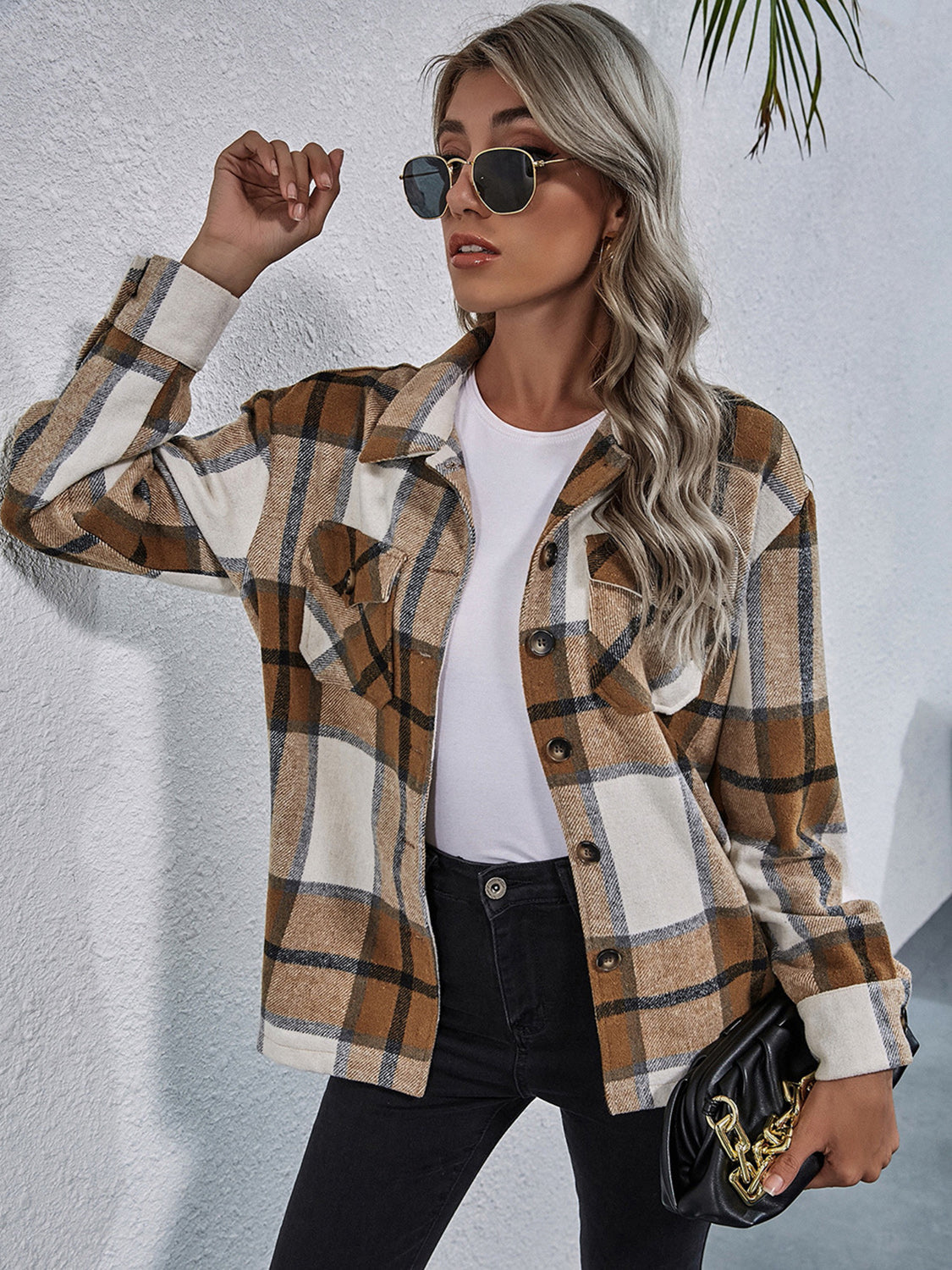 Camila | Chaqueta Cuadros Clásica - Caramelo