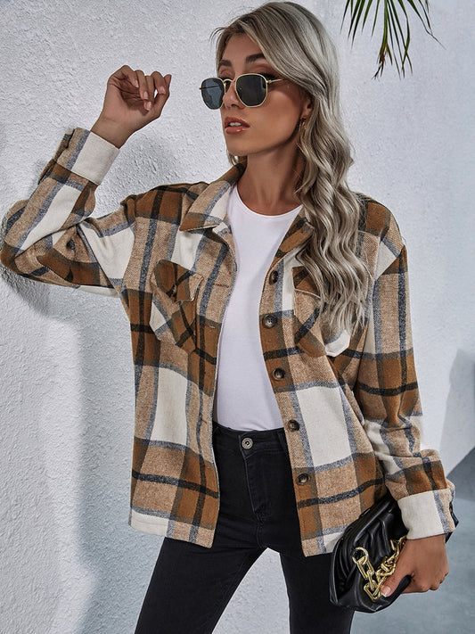 Camila | Chaqueta Cuadros Clásica - Caramelo