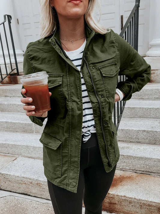 Simona | Chaqueta Polar Zip - Verde Militar