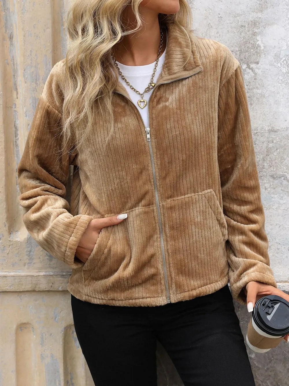 Sandra | Chaqueta Polar Zip - Camello