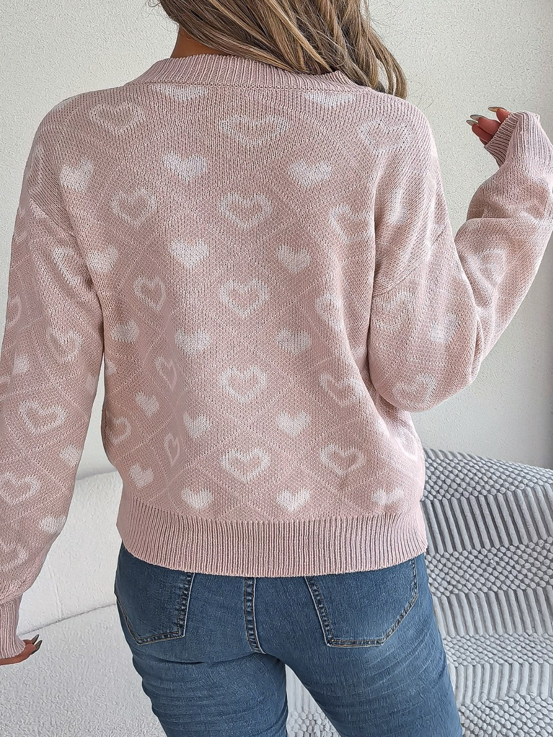 Ayelen | Suéter Heart Estampado Escote V Manga Larga