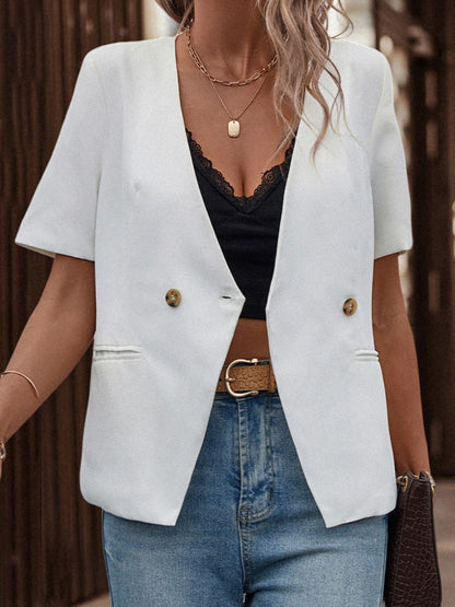 Ingrid | Blazer Brillante Manga Corta con Bolsillo