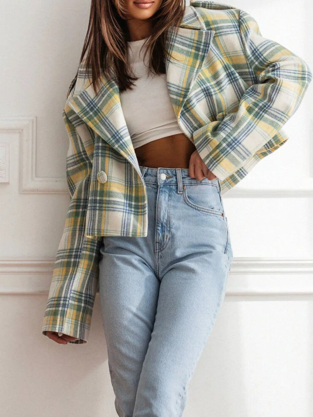 Gloria | Chaqueta Tartán Elegante - Light Amarillo