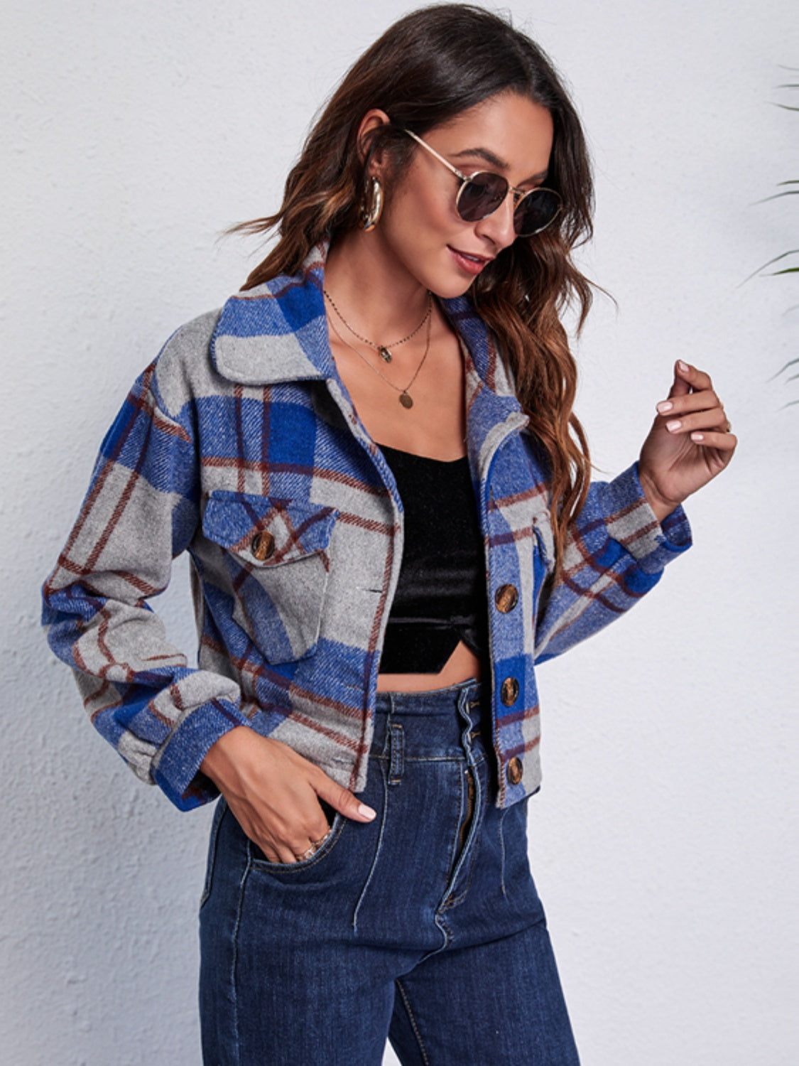 Fernanda | Chaqueta Cuadros Clásica - Gris