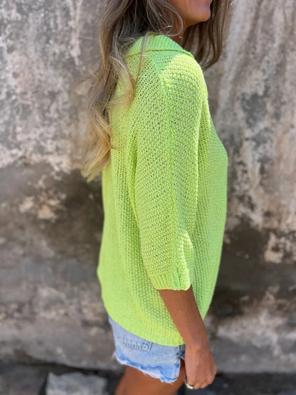 Aurea | Suéter Full Size Johnny Collar Loose Tejido Plus Size