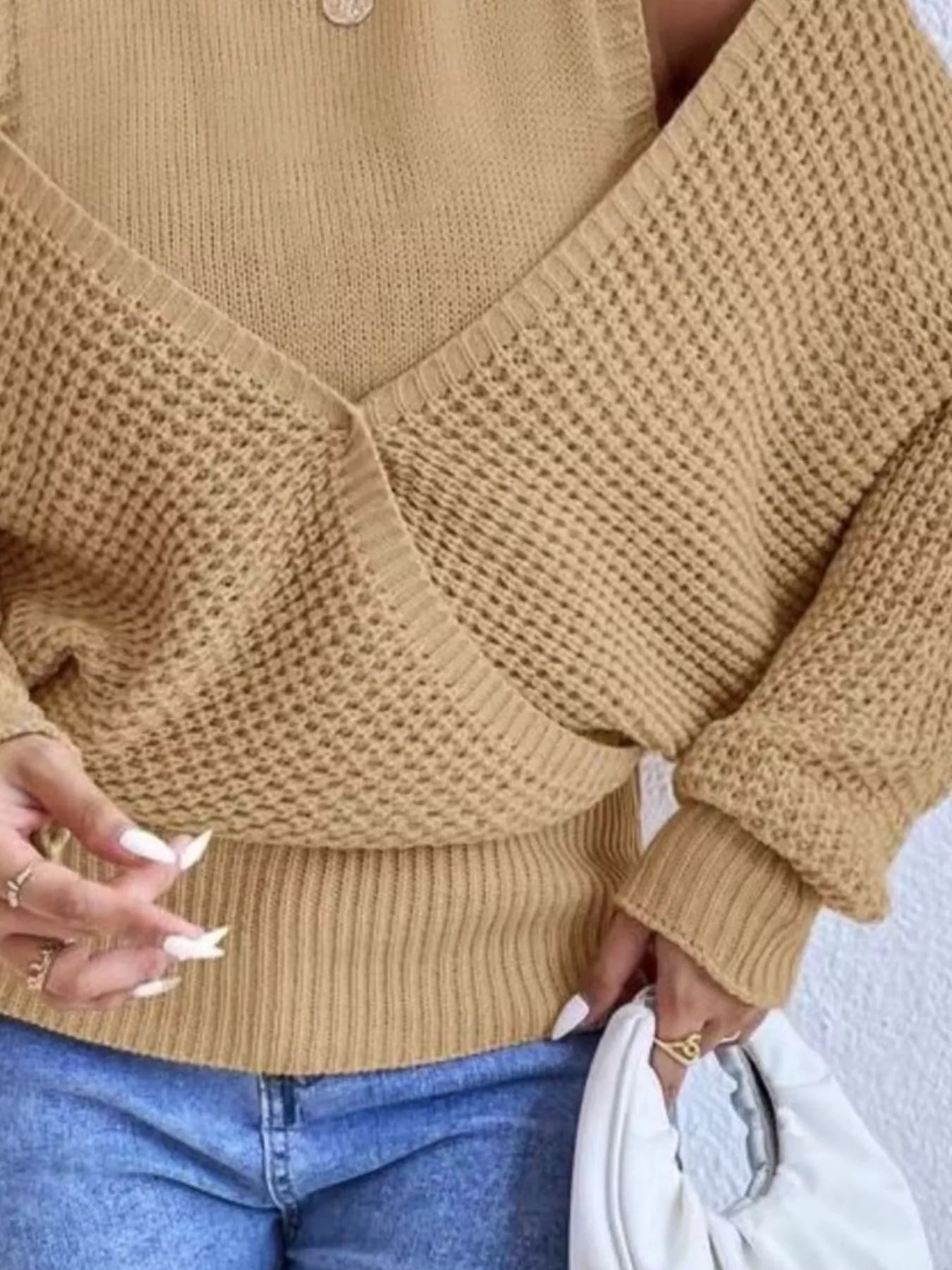 Fausta | Suéter Waffle Tejido Hombros Al Aire Cuello Alto
