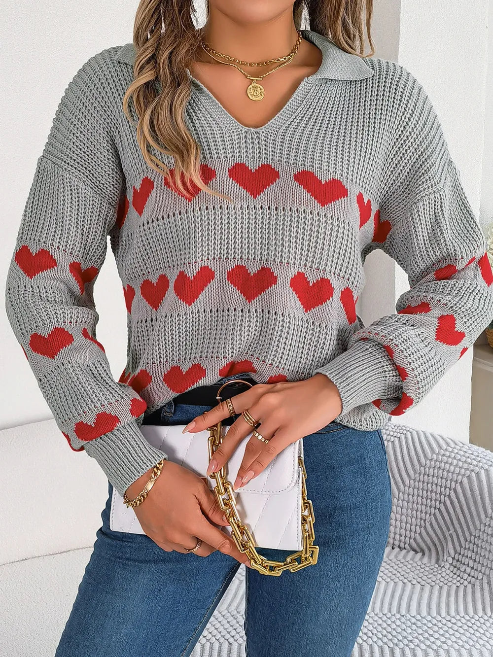 Ayasha | Suéter Heart Johnny Collar Manga Larga