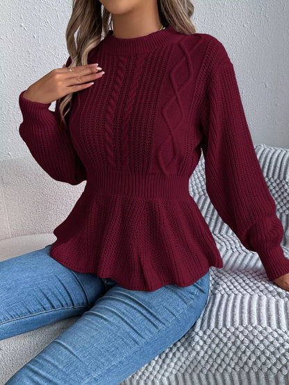 Alara | Suéter Tejido Trenzado Cuello Redondo Peplum