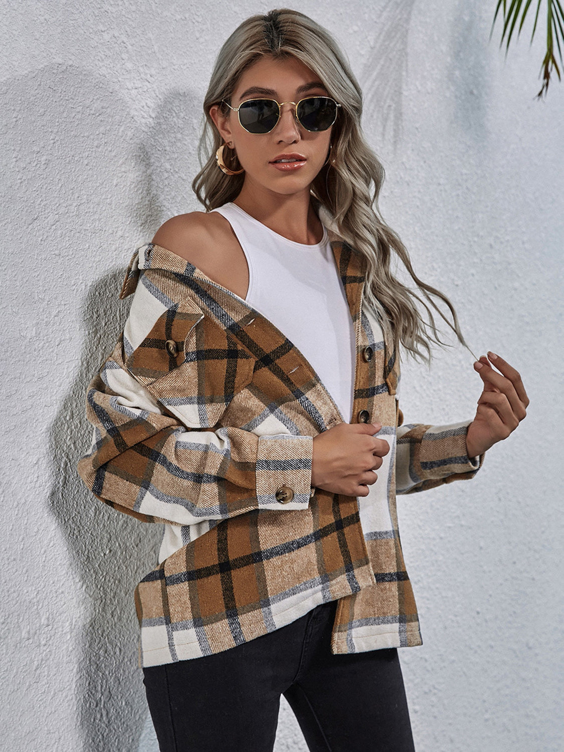 Camila | Chaqueta Cuadros Clásica - Caramelo