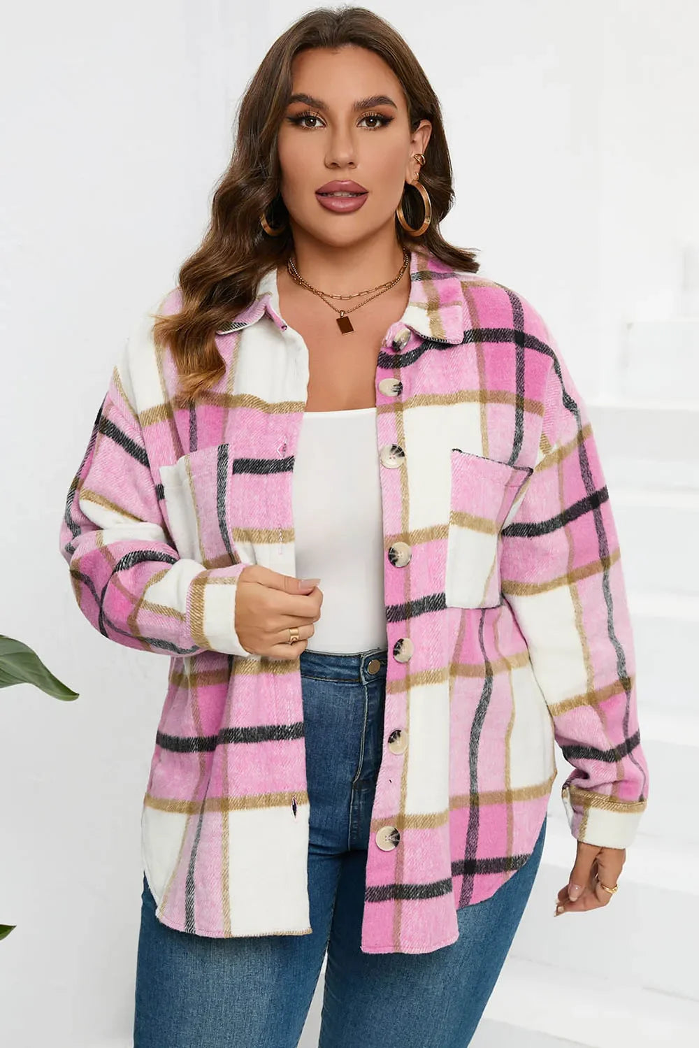 Constanza | Chaqueta Cuadros Clásica - Rosado