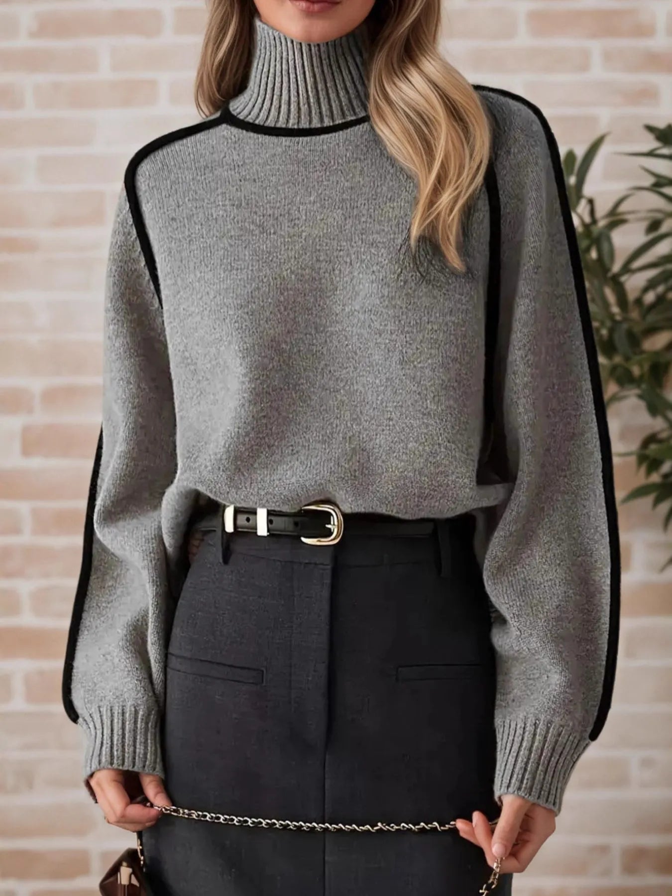Armanda | Suéter Con Contraste Trim Cuello Alto