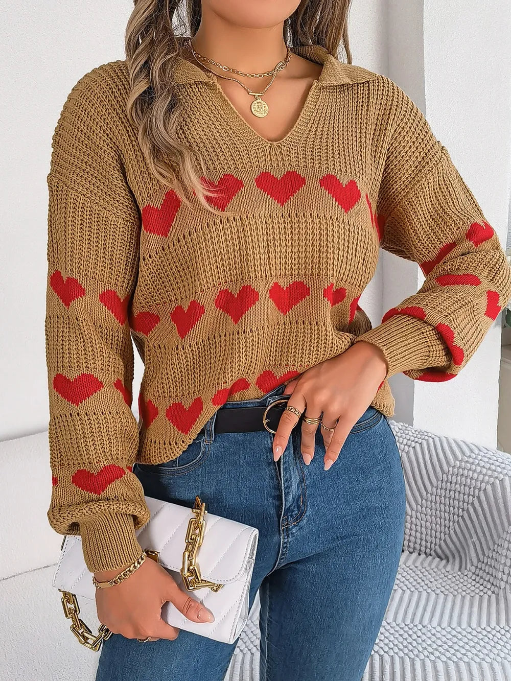 Ayasha | Suéter Heart Johnny Collar Manga Larga