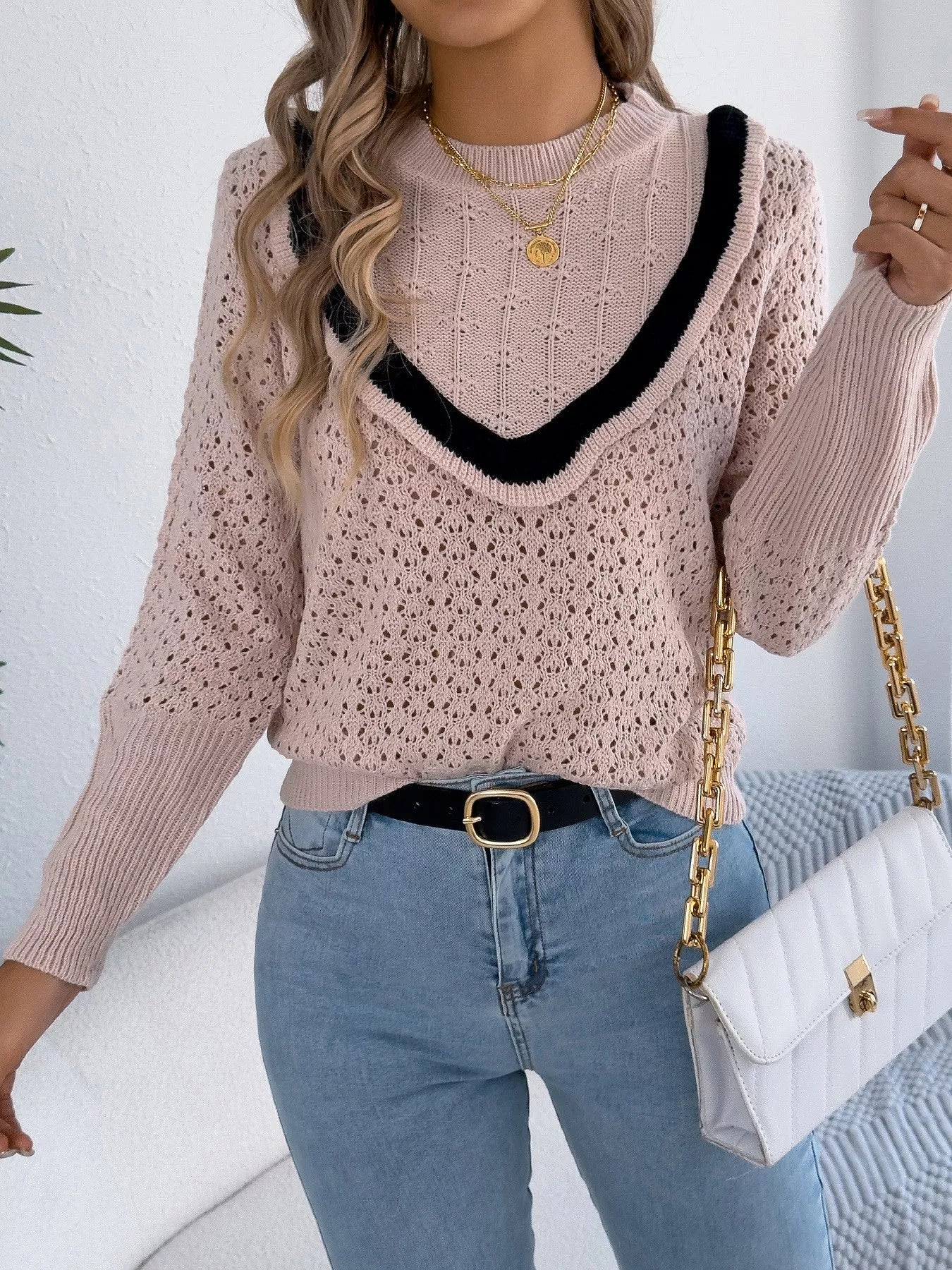 Azucena | Suéter Hollow Out With Con Contraste Trim