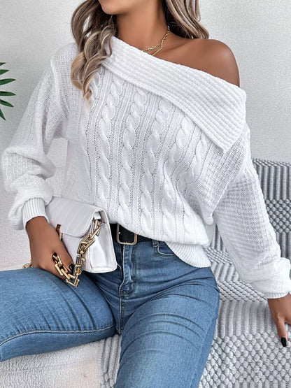 Betty | Suéter Hombro Descubierto Tejido Trenzado