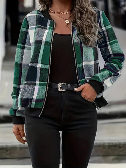 Inés | Chaqueta Tartán Elegante - Verde Oscuro