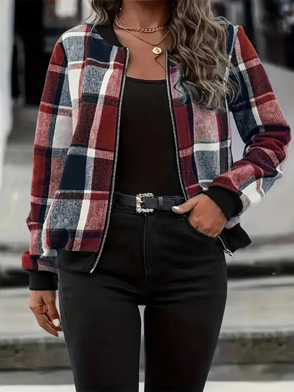 Inés | Chaqueta Tartán Elegante - Borgoña
