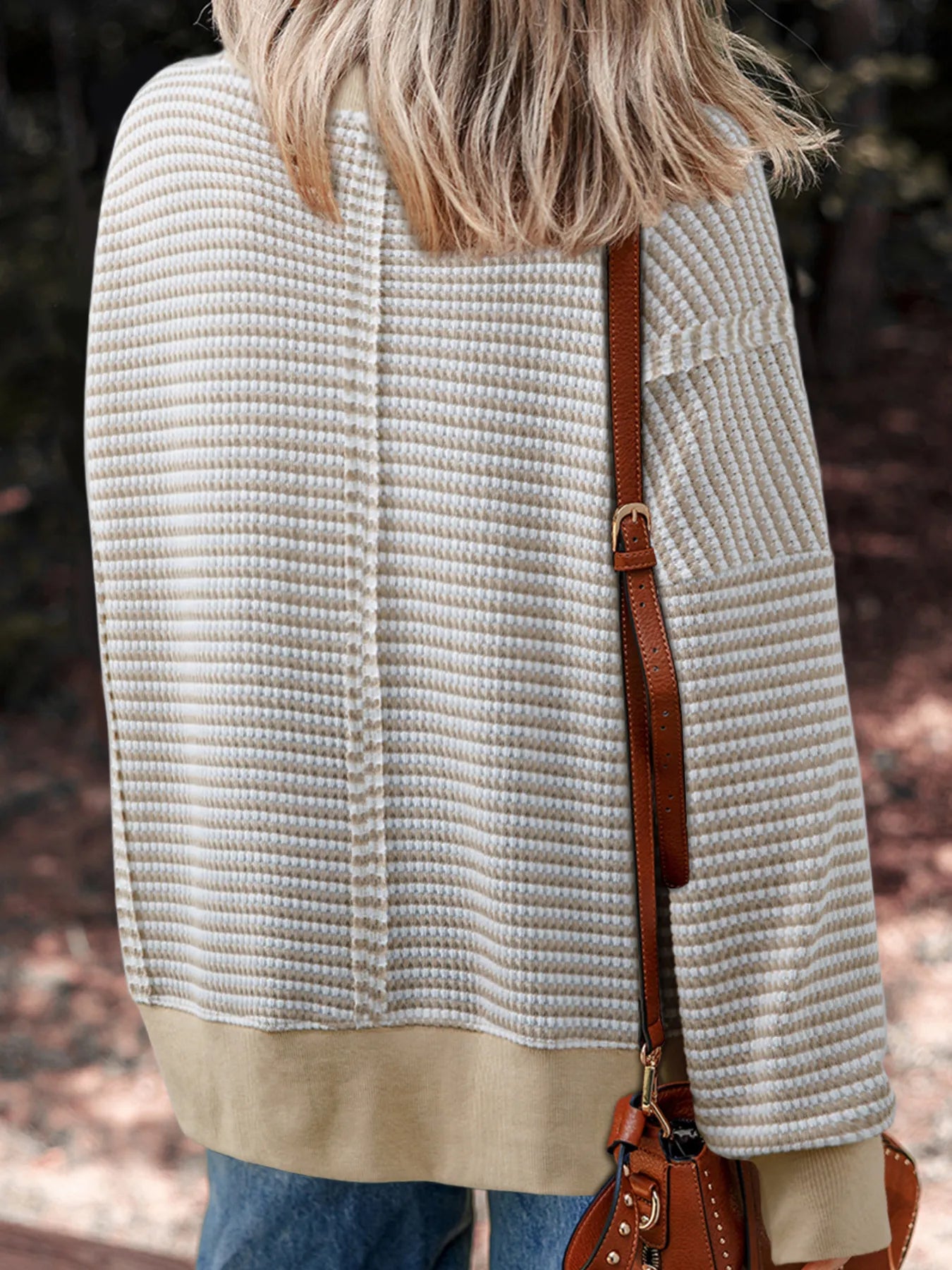 Dorotea | Suéter Stripe Acanalado Trim Hombros Caídos Manga Larga Oversize Top