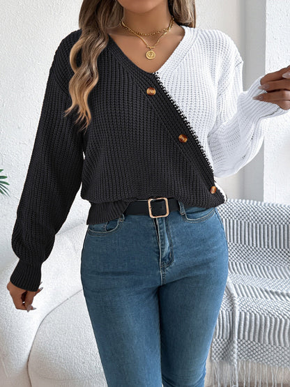 Eunice | Suéter Two Tone Escote V Manga Larga