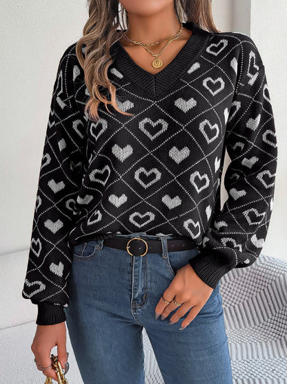 Ayelen | Suéter Heart Estampado Escote V Manga Larga