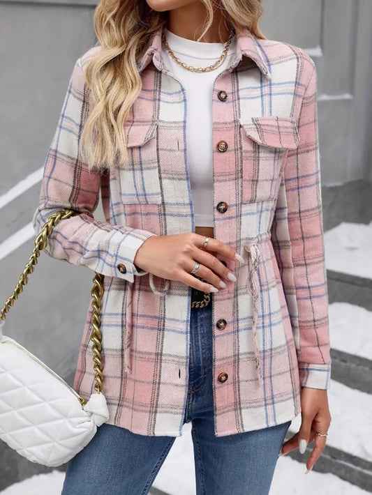 Pía | Chaqueta Cuadros Clásica - Rosado Empolvado Rosado