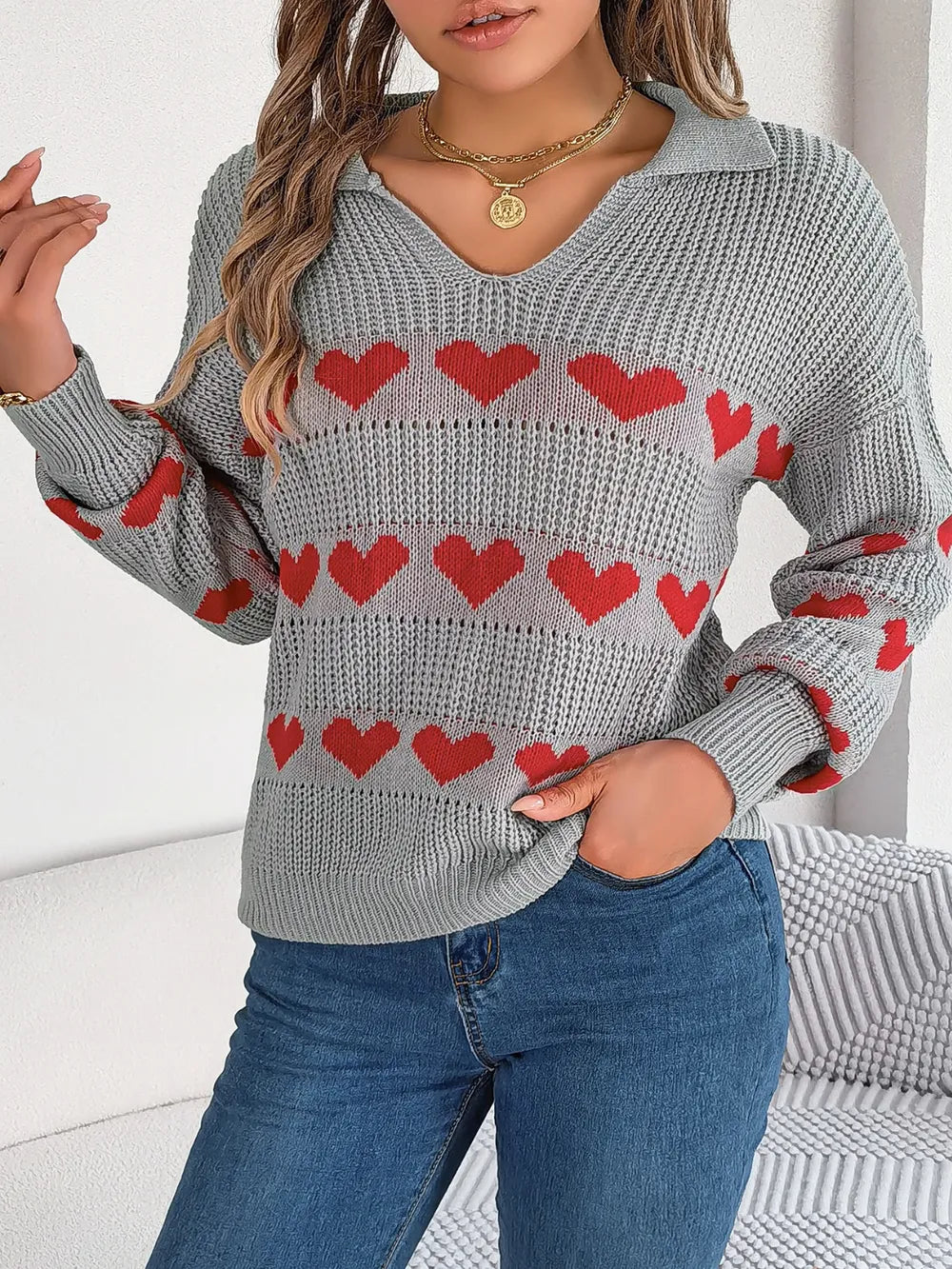 Ayasha | Suéter Heart Johnny Collar Manga Larga