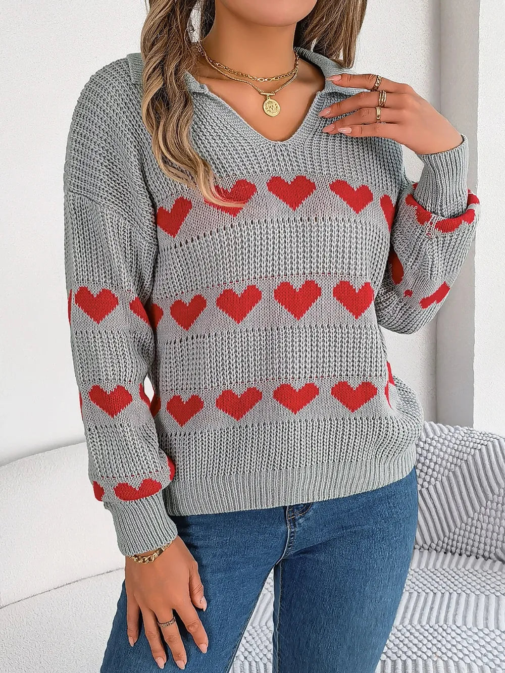 Ayasha | Suéter Heart Johnny Collar Manga Larga