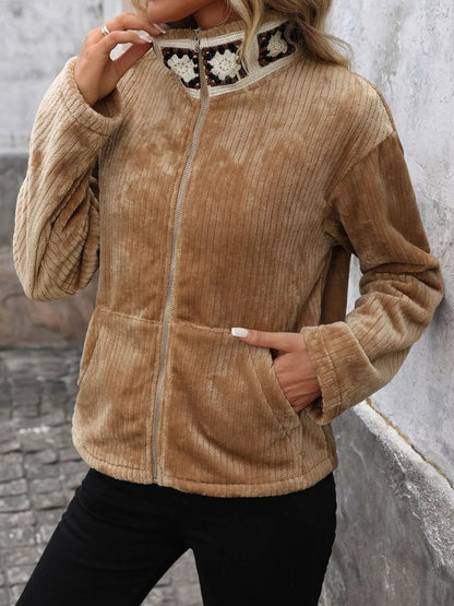 Sandra | Chaqueta Polar Zip - Camello