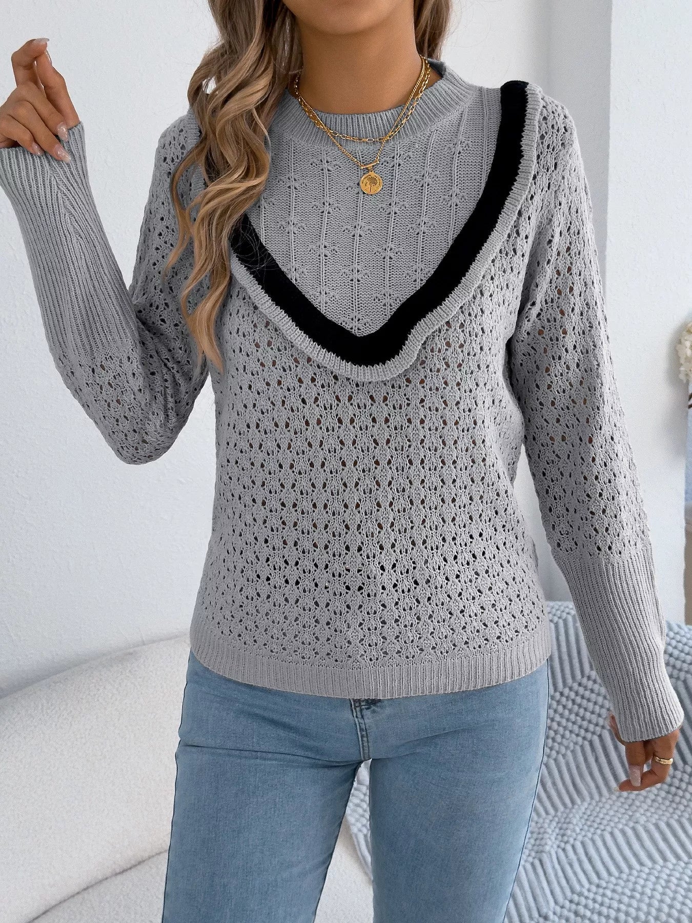 Azucena | Suéter Hollow Out With Con Contraste Trim
