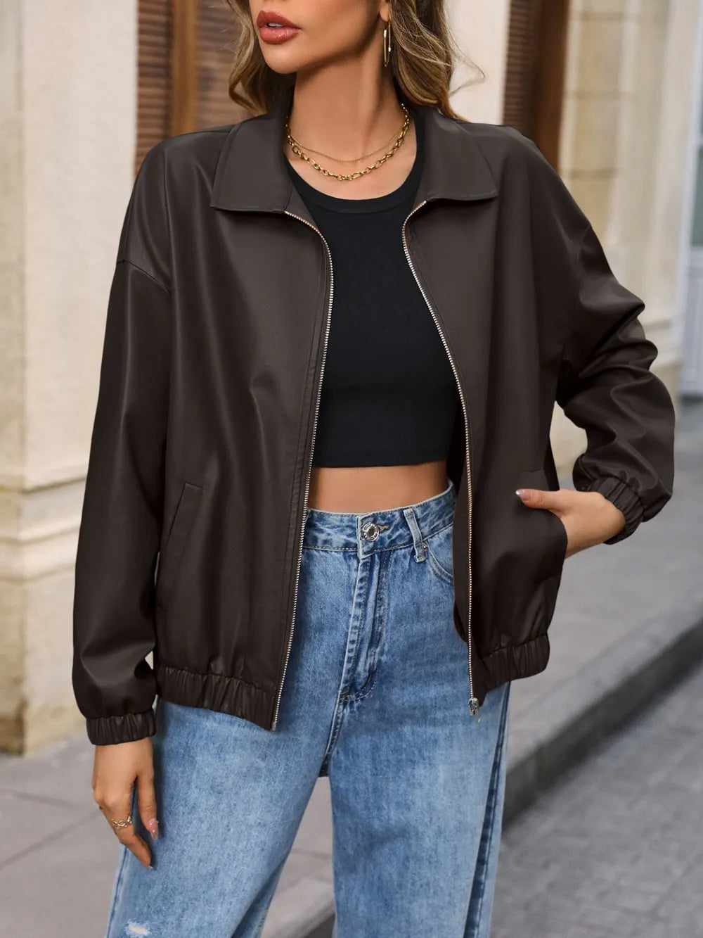 Claudia | Chaqueta Polar Zip - Café