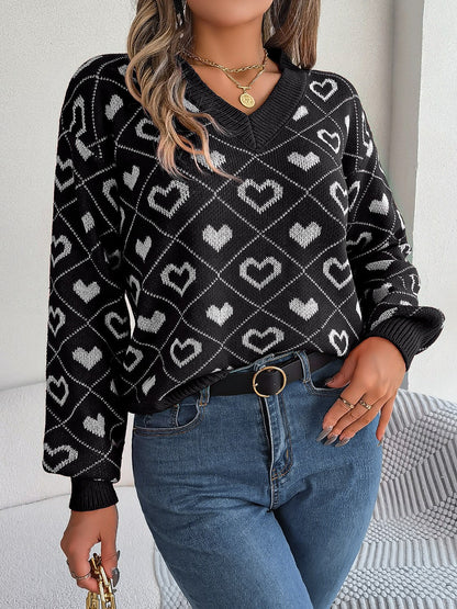 Ayelen | Suéter Heart Estampado Escote V Manga Larga