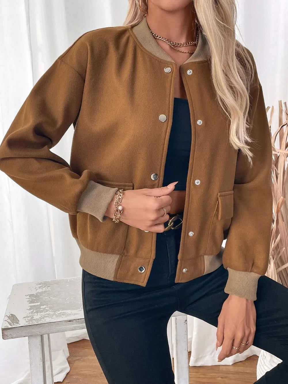 Laura | Chaqueta Cuello Estructurado - Caramelo