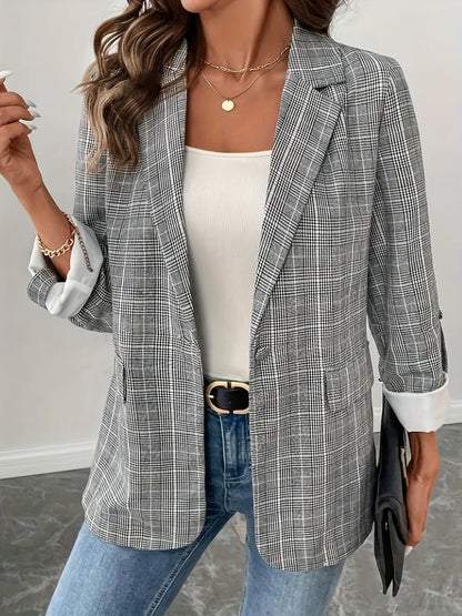 Jimena | Blazer Cuadros Cuello Solapa Un Botonadura