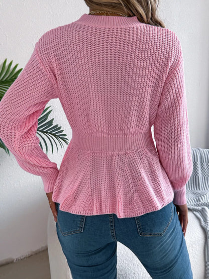 Alara | Suéter Tejido Trenzado Cuello Redondo Peplum