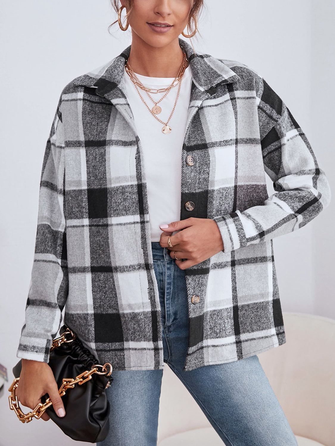 Isabella | Chaqueta Cuadros Clásica - Blanco