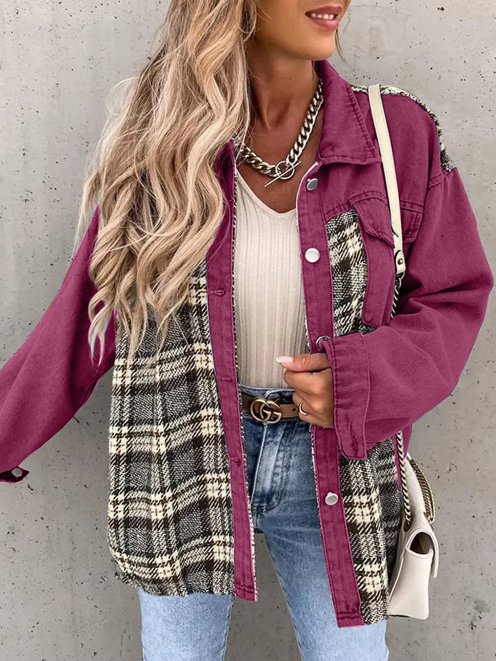 Renata | Chaqueta Cuadros Clásica - Borgoña