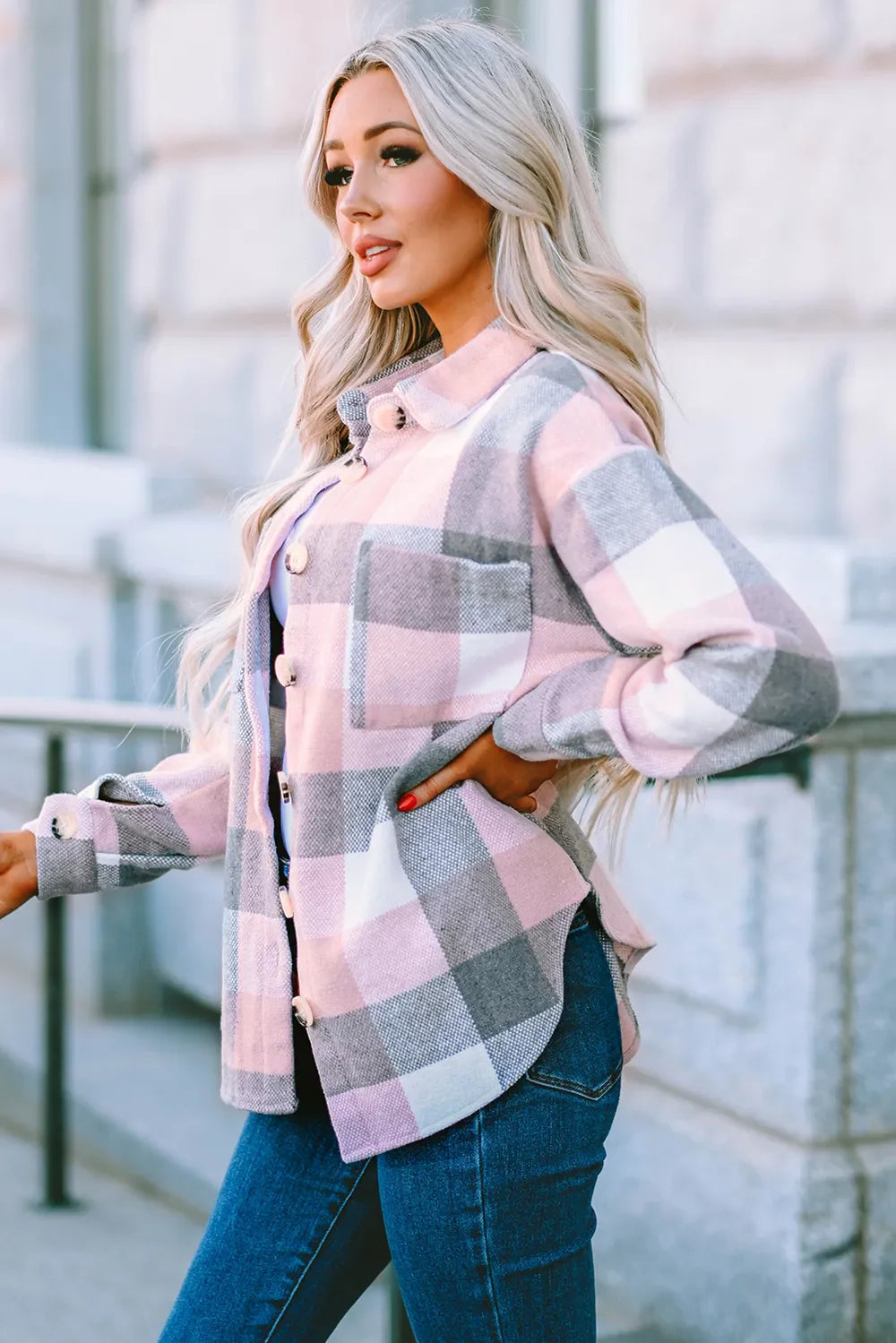 Constanza | Chaqueta Cuadros Clásica - Rosado Polvoso
