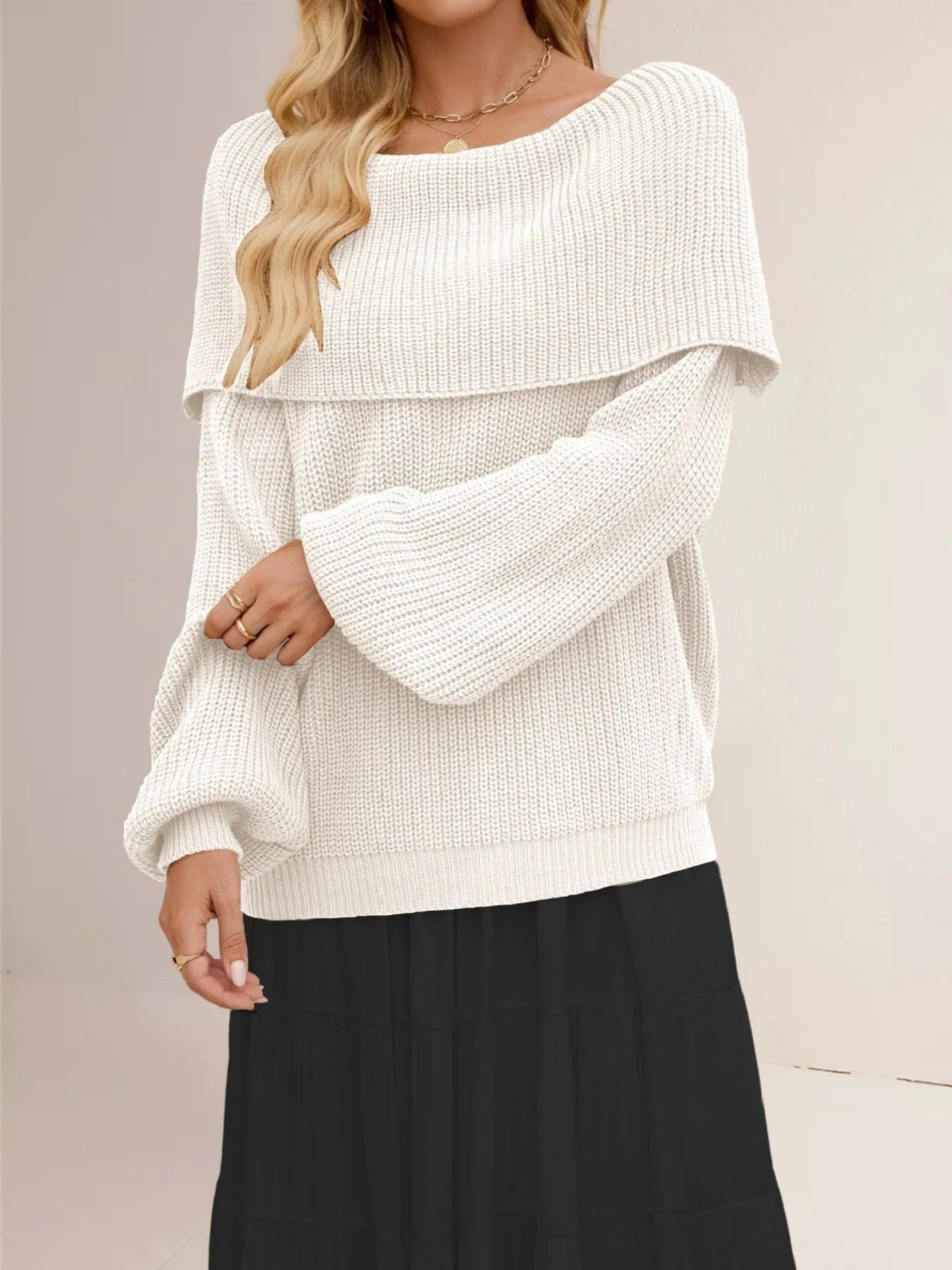 Audra | Suéter Fold Over Collar Manga Larga