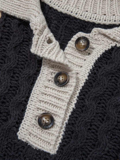 Benedicta | Suéter Multicolour Bicolor Tejido Trenzado Con Botoness Collared