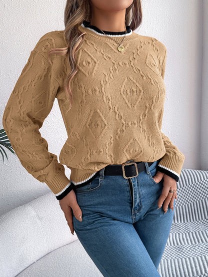 Arlene | Suéter Con Contraste Trim Cuello Redondo Manga Larga