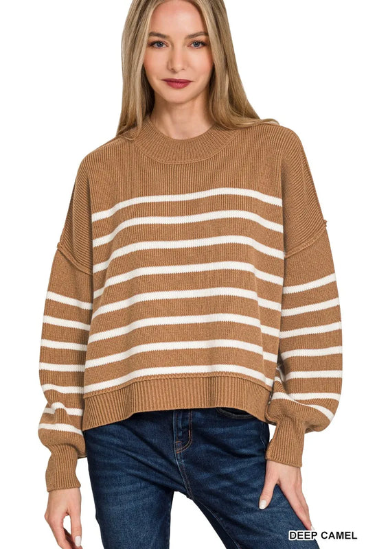 Feliciana | Suéter Zenana Exposed Seam Rayas Oversize