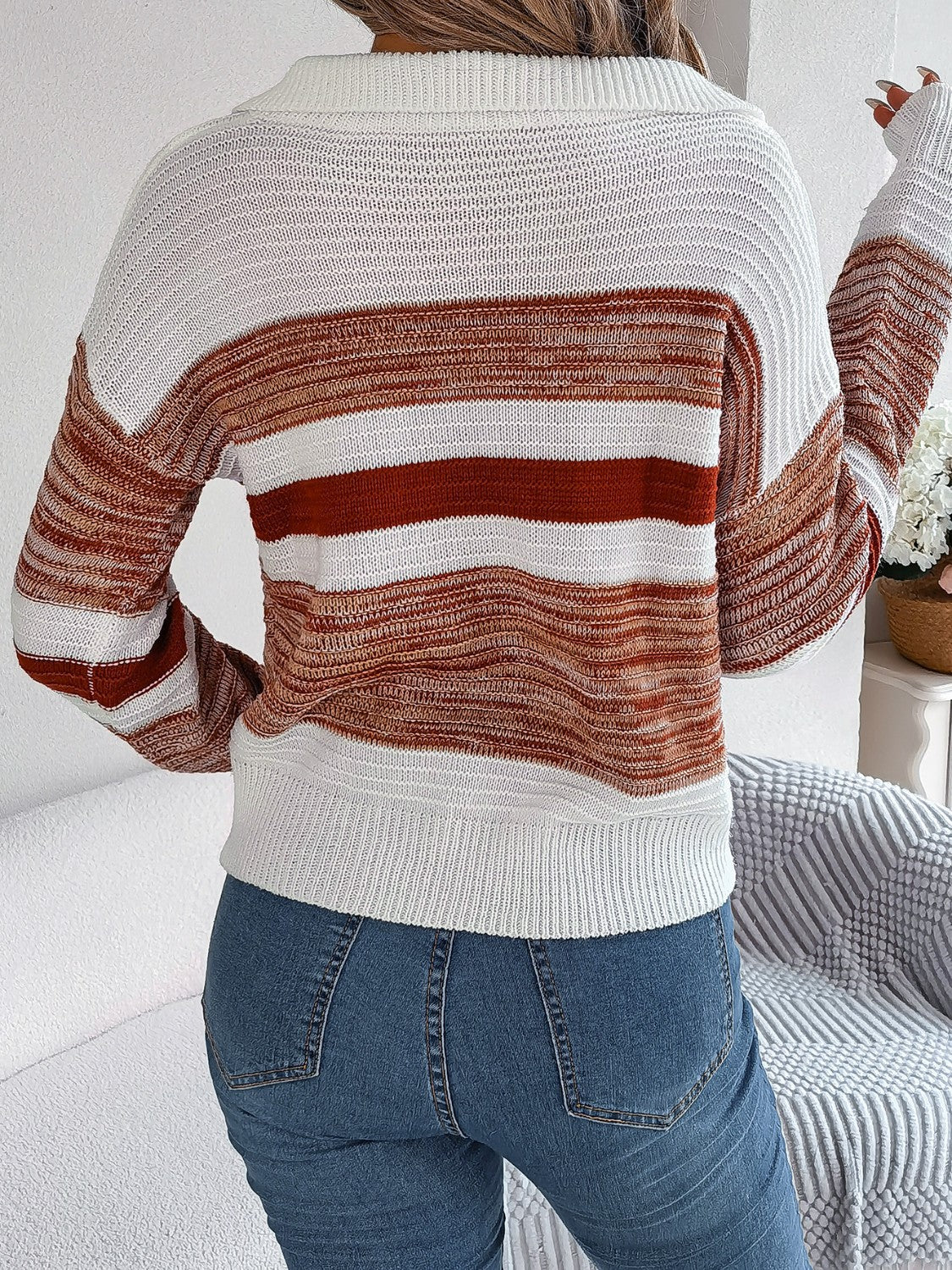 Edna | Suéter Rayas Cuello Camisero Manga Larga