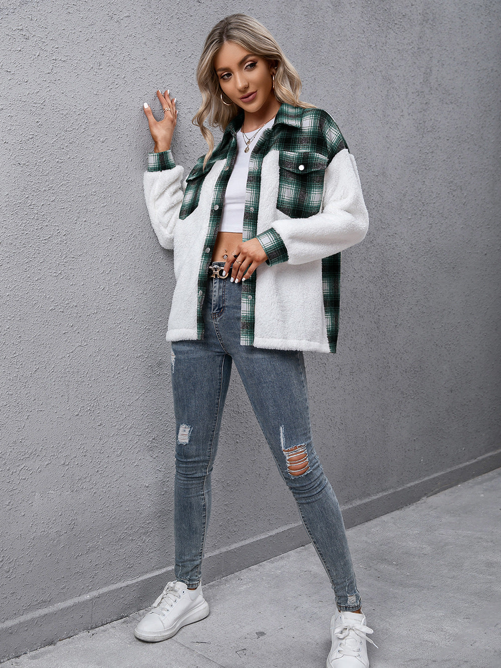 Lourdes | Chaqueta Cuadros Clásica - Verde