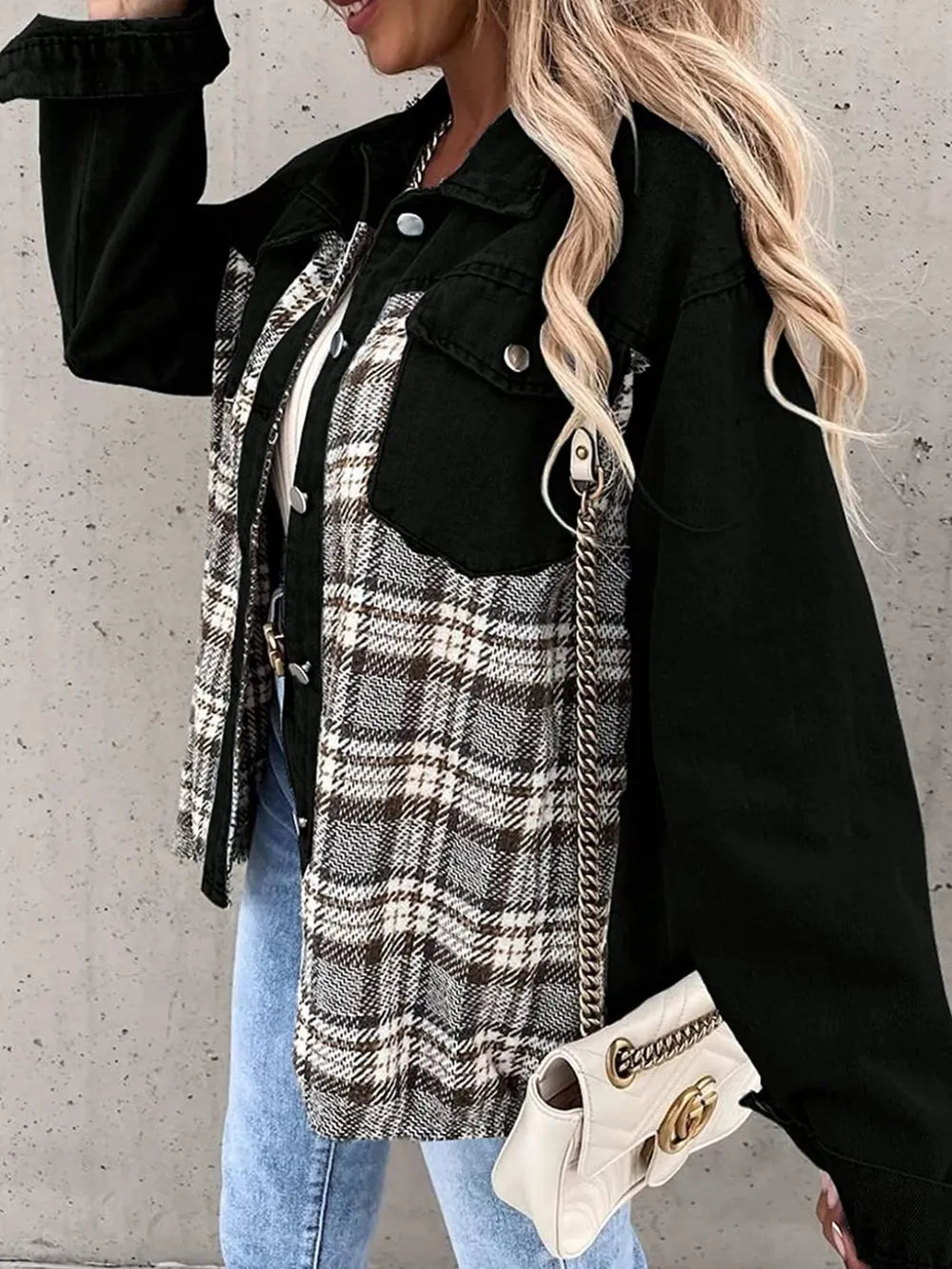 Renata | Chaqueta Cuadros Clásica - Negro